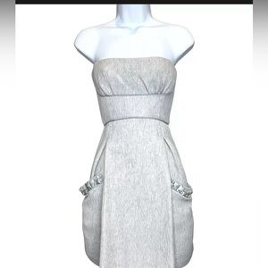 Vintage Y2K Prom Dress  BCBG Max Azria Strapless Grey Silk Cocktail XS